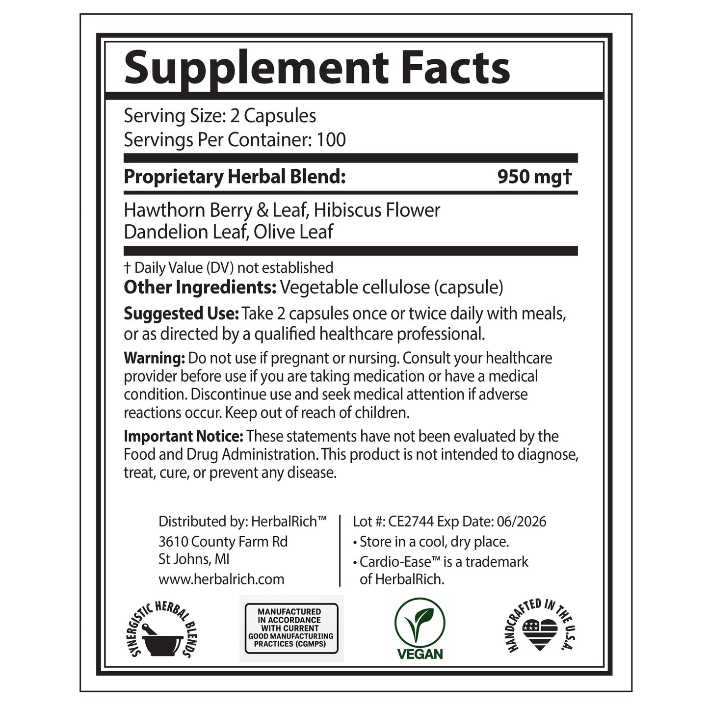 Cardio-Ease™ — Natural Cardiovascular Support with Time-Tested Herbal Allies, Botanical Capsules