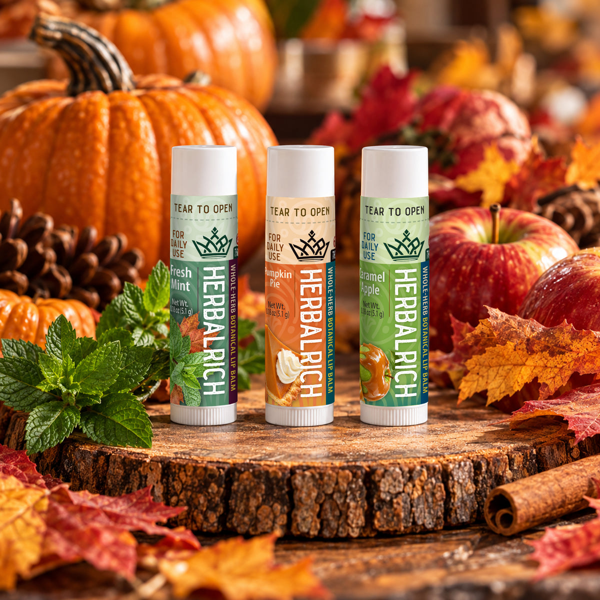 Lip Balm, Fall Flavors, 3-Pack, Herbalrich