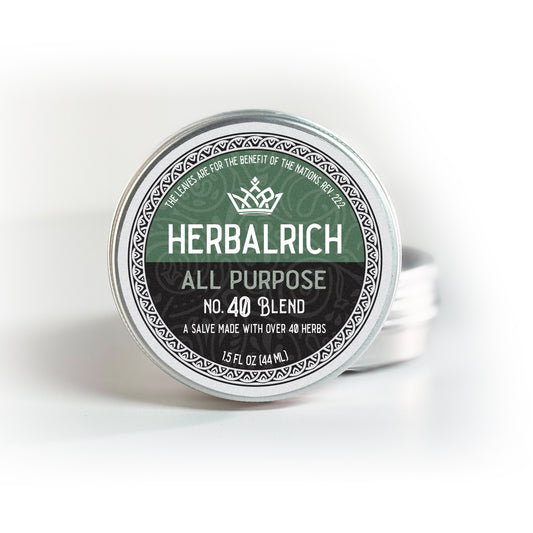 Herbal Salve crafted with a powerful blend of 40 pure and natural herbs, this healing salve is designed to nourish and restore your skin. Packed with botanical goodness, it offers a wide range of benefits to support your skin’s health and recovery:

🌿 Soothes scrapes, burns, bruises, sores, and minor cuts
💧 Hydrates dry skin, cracked hands, and itchy areas
🪒 Relieves razor burns and bumps
✋ Softens skin with deep, nourishing moisture
🌸 Promotes healing of minor cuts and skin irritations