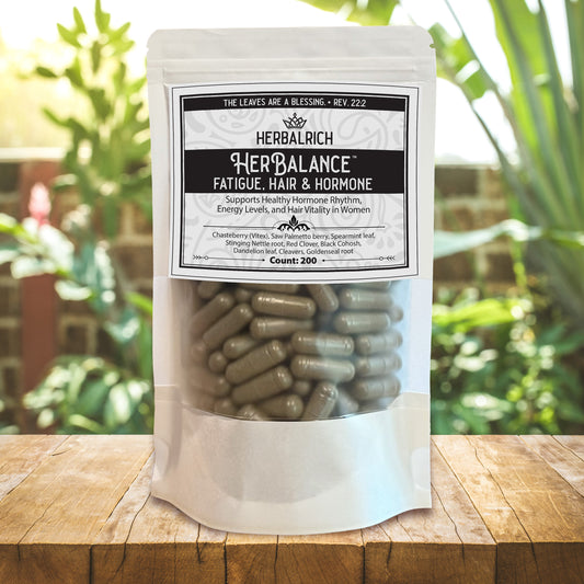 HerBalance™ Fatigue, Hair & Hormone Support— Supports healthy hormone rhythm, energy levels, and hair vitality in women