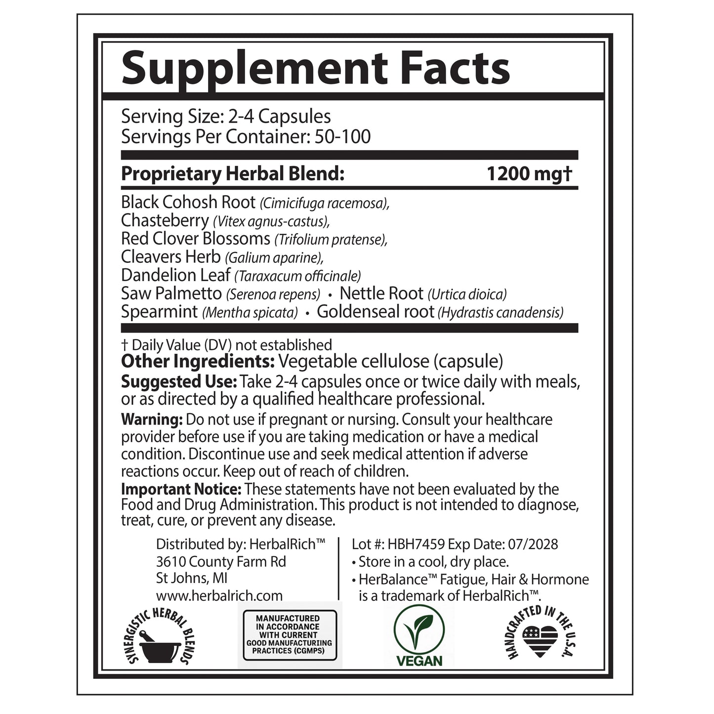 HerBalance™ Fatigue, Hair & Hormone Support— Supports healthy hormone rhythm, energy levels, and hair vitality in women
