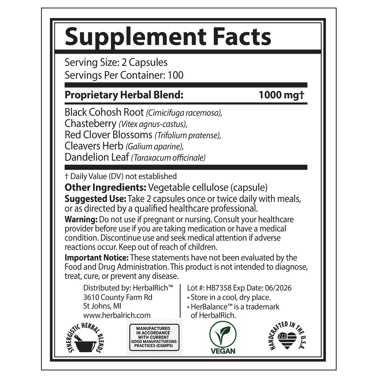 HerBalance™ — Menopause Support Formula, Botanical Capsules