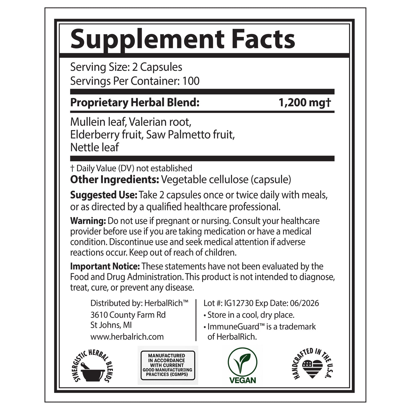 ImmuneGuard™ — Herbal Defense for Respiratory & Seasonal Resilience, Botanical Capsules