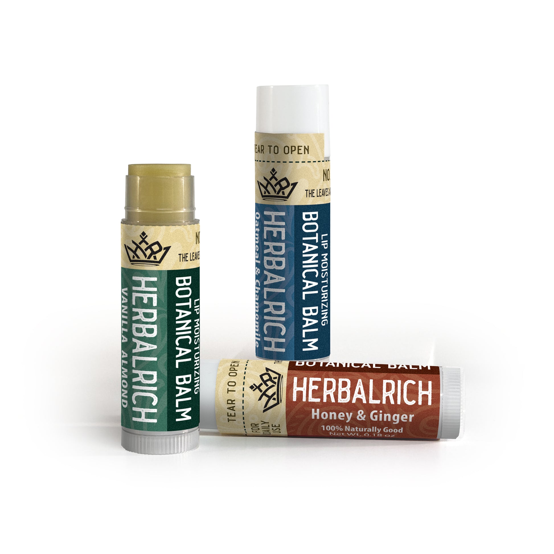 Our herbal lip balm is available in three irresistible flavors:

Honey Ginger
Vanilla Almond, and
Oatmeal Chamomile.
You can choose&nbsp;three of the same flavor or enjoy the full experience with one of each flavor.

Our herbal lip balm is expertly crafted with a nourishing blend of 40 pure and natural herbs, combined with rich shea butter, hydrating olive oil, and moisturizing coconut oil.