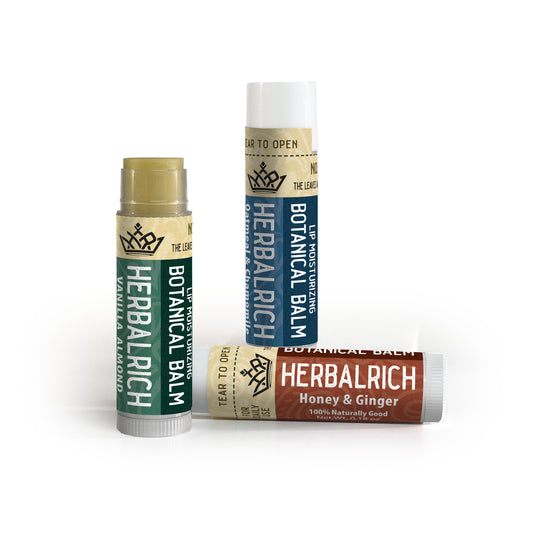 Our herbal lip balm is available in three irresistible flavors:

Honey Ginger
Vanilla Almond, and
Oatmeal Chamomile.
You can choose&nbsp;three of the same flavor or enjoy the full experience with one of each flavor.

Our herbal lip balm is expertly crafted with a nourishing blend of 40 pure and natural herbs, combined with rich shea butter, hydrating olive oil, and moisturizing coconut oil.