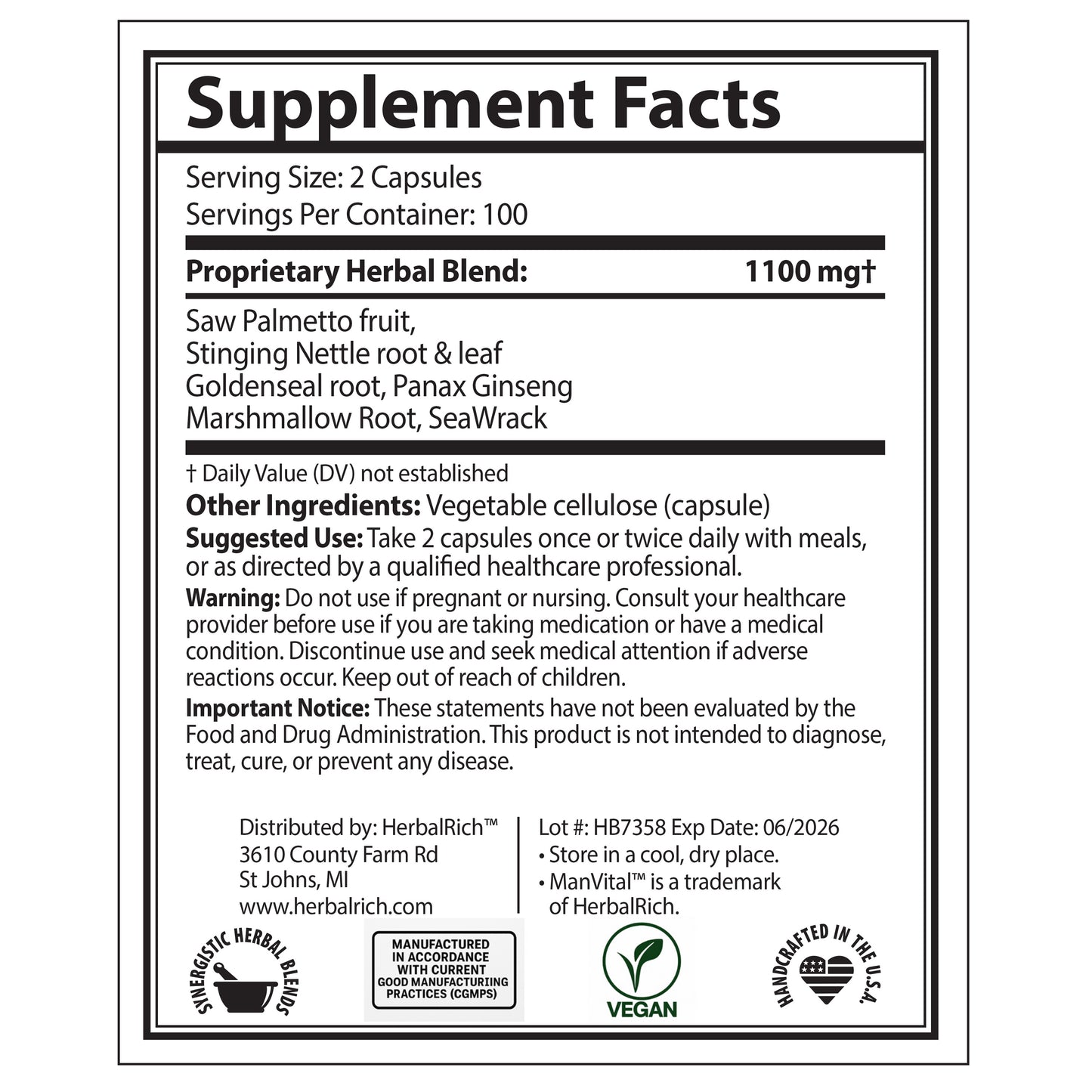ManVital™ — Botanical Support for Prostate, Hormonal Balance & Male Vitality, Botanical Capsules