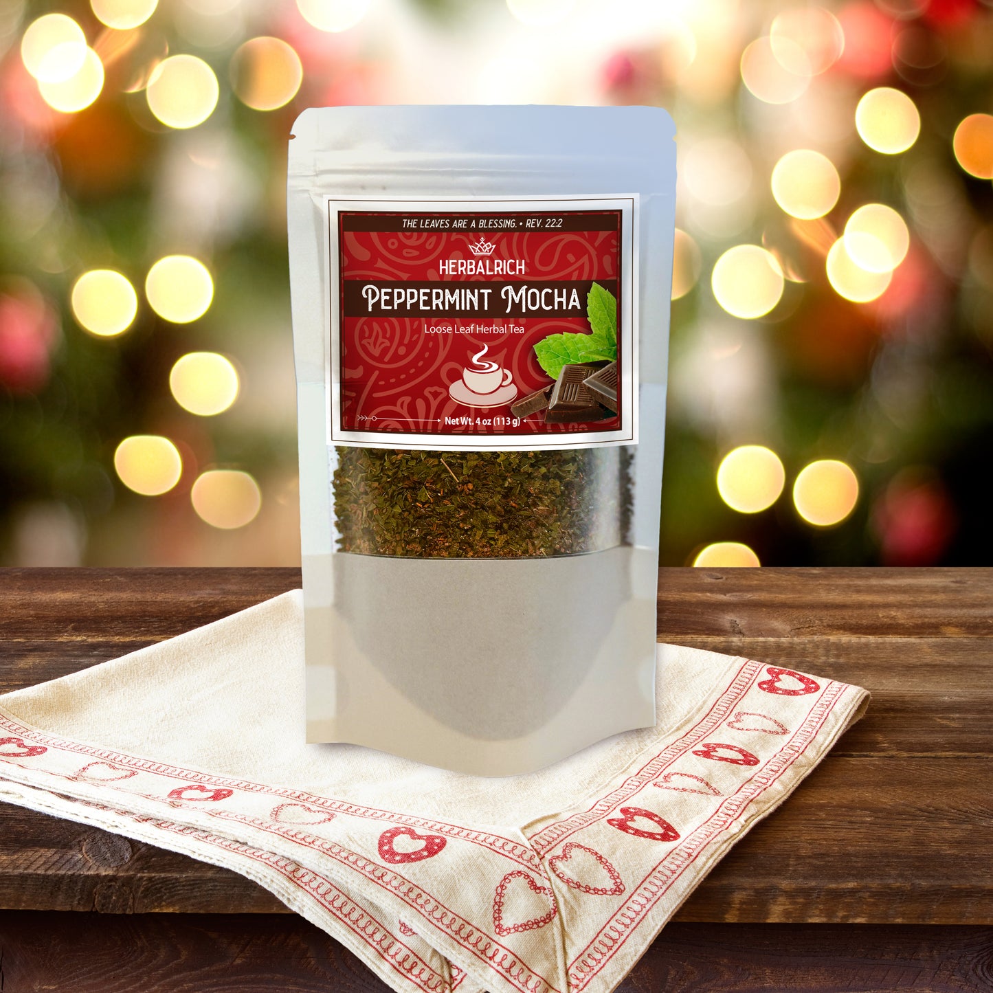 Peppermint Mocha Tea – Festive Herbal Blend (4oz)