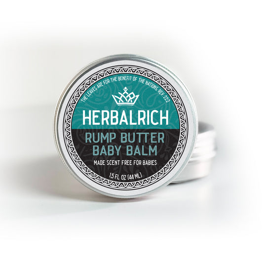 Rump Butter Baby Balm, Herbalrich, Salve/Ointment. Crafted with a powerful blend of 40 pure and natural herbs, this salve is specially formulated to support and maintain healthy skin. Packed with botanical ingredients, it offers a wide range of benefits to naturally care for your skin:

🍼 Gentle, Unscented, and Suitable for Delicate Skin – Free from added fragrances and harsh ingredients, this salve is crafted to be soft, soothing, and gentle on even the most sensitive skin. Its calming, moisturizing prope